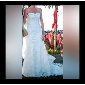 Maggie Sottero fit-&-flare strapless lace gown Wedding dress Swarovski crystals